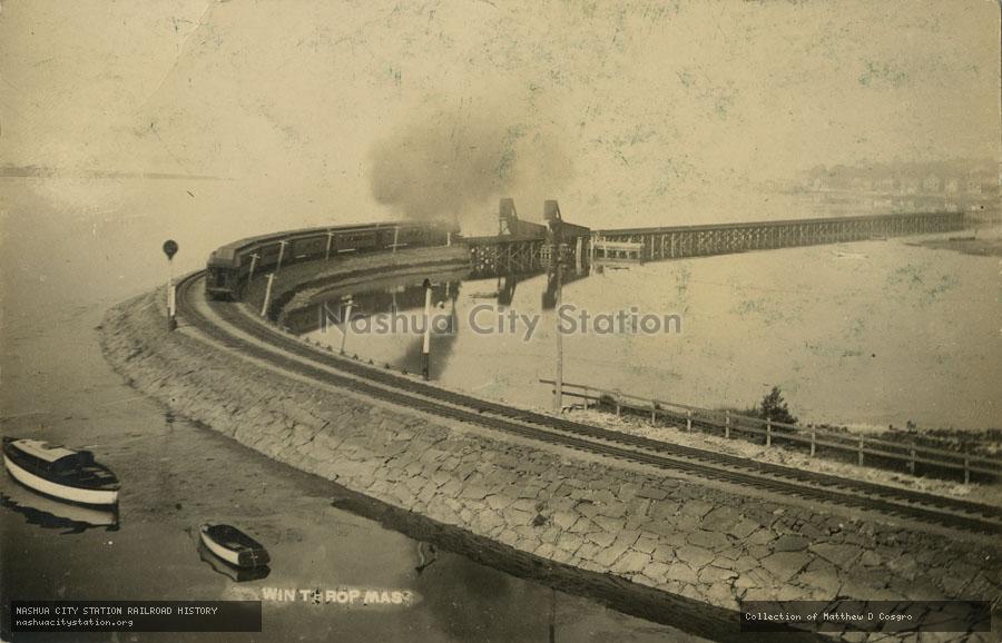 Postcard: Boston, Revere Beach & Lynn Railroad causeway, Winthrop, Massachusetts